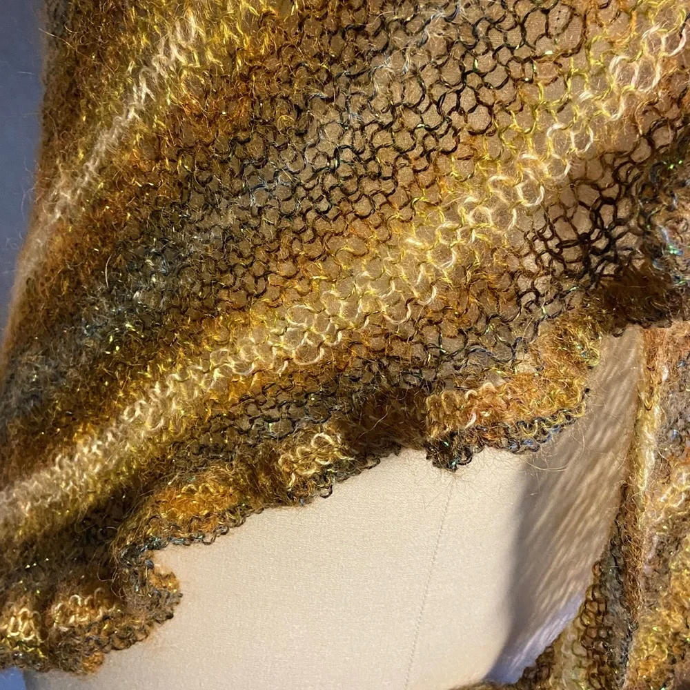 Handmade Multicolor Mohair Knit Shawl.